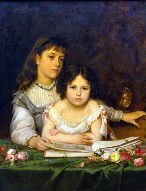 Ritratto di due ragazze che leggono